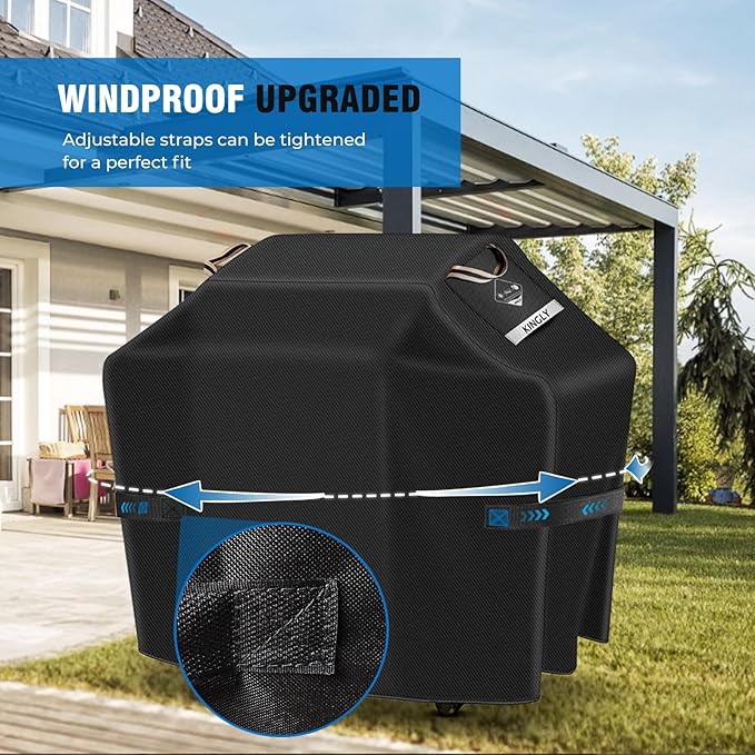 KINGLY Heavy Duty 60 Inch Grill Cover for Outdoor Grill,600D Waterproof Fade Resistant 60 Inch BBQ Gas Grill Cover for Weber Outdoor Grill with Strap,Barbecue Cover for Weber Char-Broil Nexgrill,etc