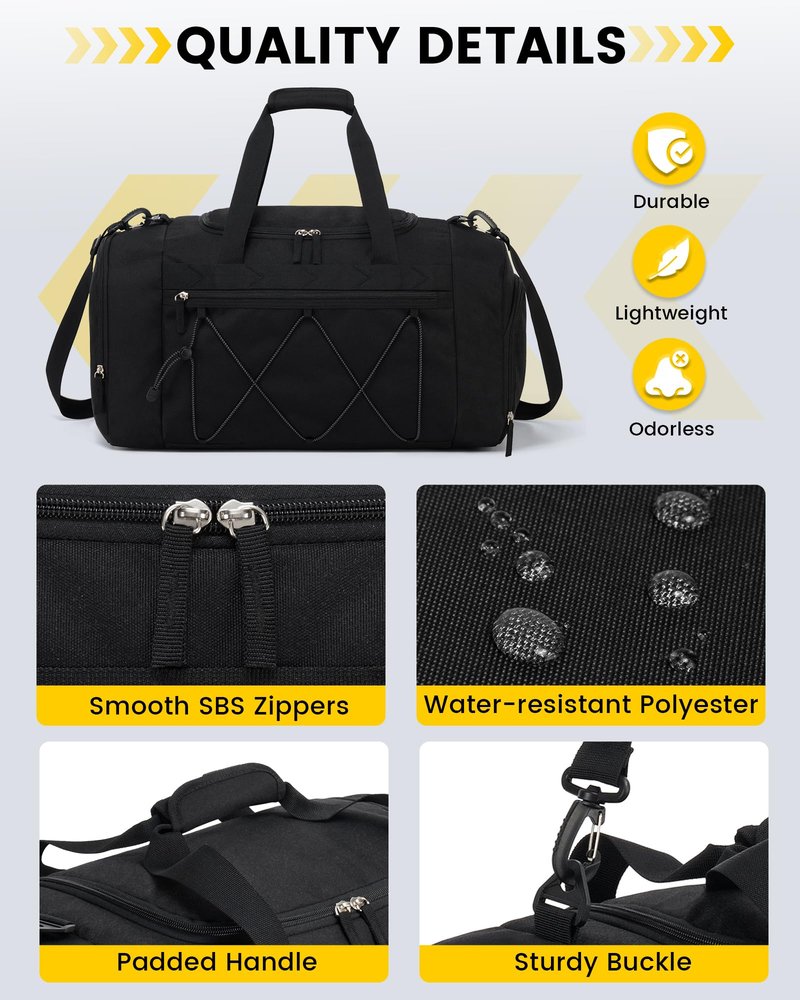 Vorspack Gym Bag for Men - 21 Inches Duffle Bag for Travel Water-resistant Travel Bag with Shoe Compartment Wet Pocket Duffel Bag for Gym Sports Travel Weekender Overnight - Black
