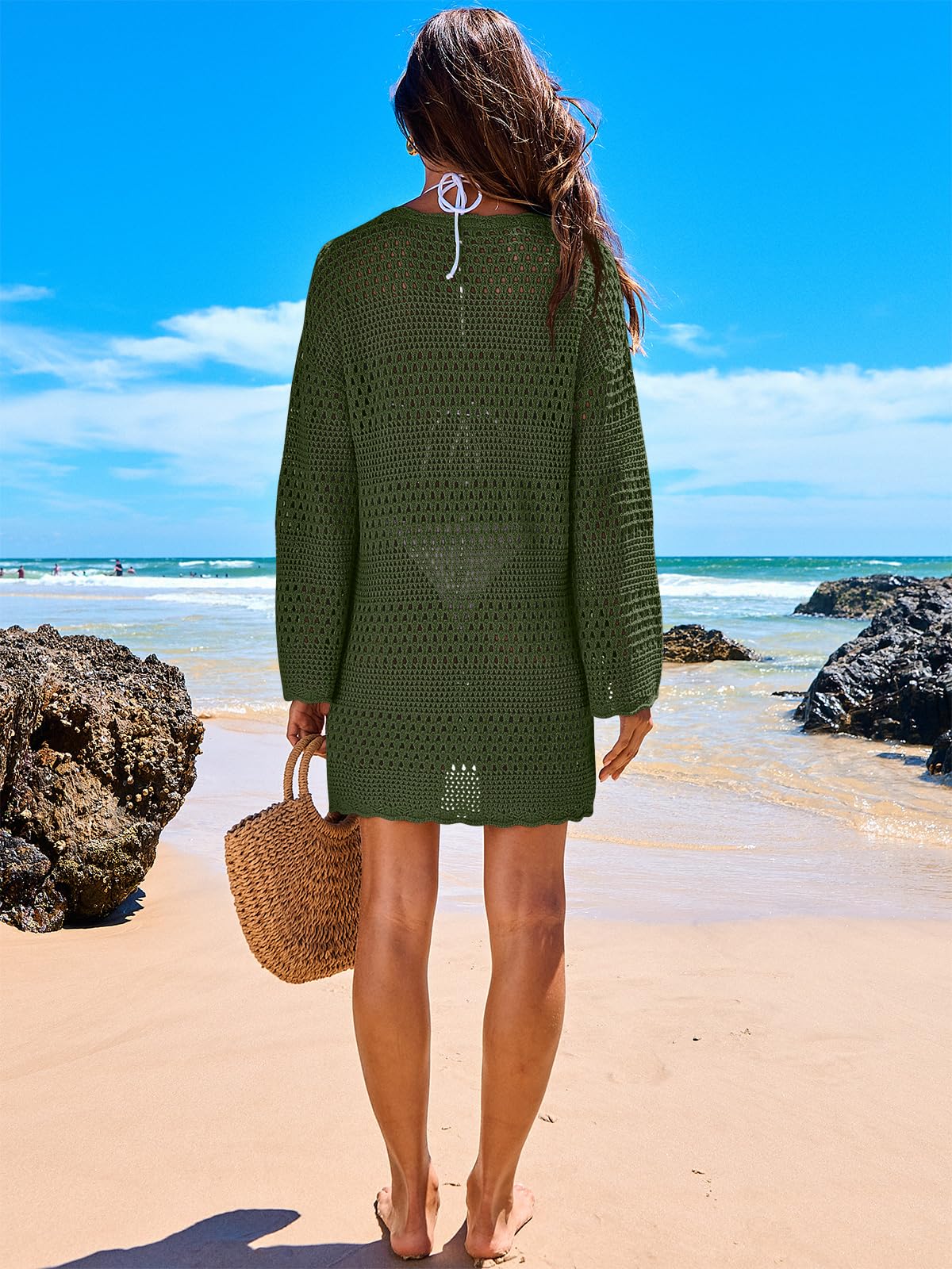 ANRABESS Women Swimsuit Crochet Swim Cover Up 2026 Summer Bathing Suit Swimwear Mesh Knit Beach Dress Vacation Outfits Lake Small
