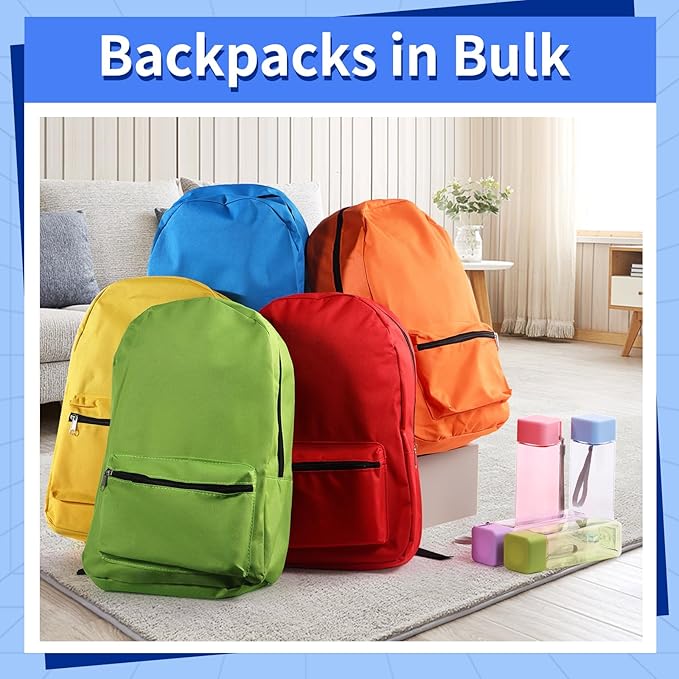 24 Set Bulk Backpacks with Sport Water Bottle Back to School Supplies Kit Book Bags in Bulk for Elementary, Middle, and High School Kids Boys Girls Teens Students