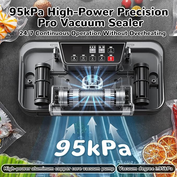 Vacuum Sealer Machine, 95Kpa Powerful Automatic Food Sealer, Built-in Cutter & Bag Storage, Progress Display, Easy-Lock Handle, for Dry Moist Food Preservation, Extend Freshness Longer