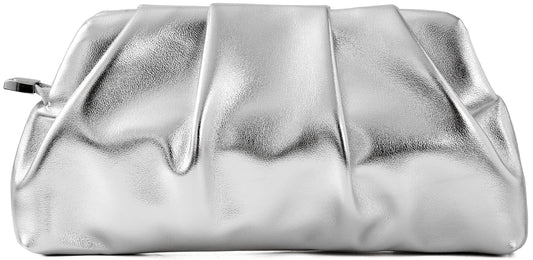 Evening Bag for Women Ruched Clutch Purse Detachable Metal Chain Crossbody Bag(silver)