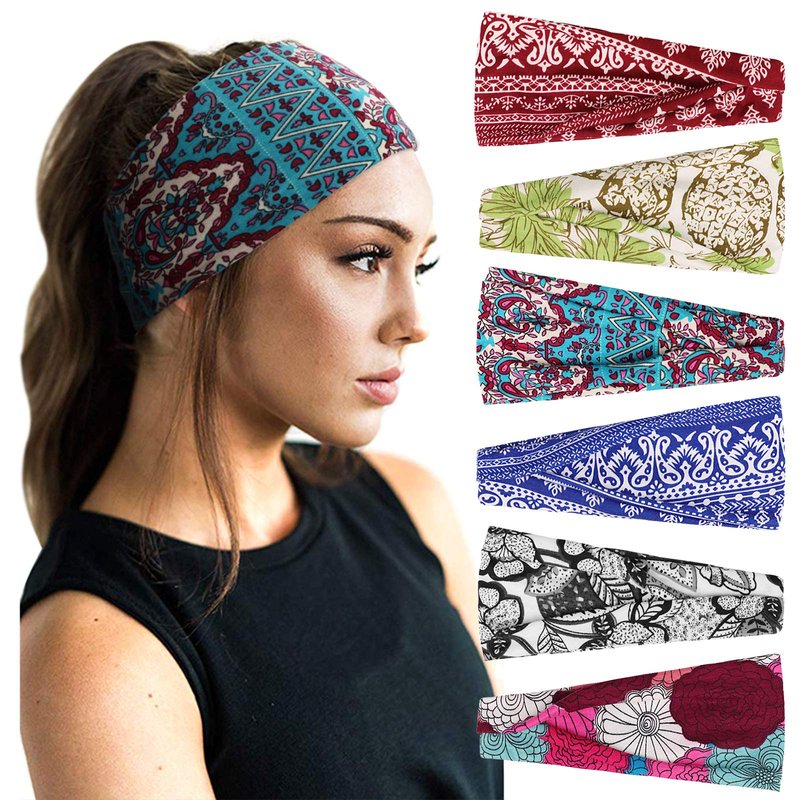 DRESHOW 6 Pack Yoga Sports Headbands for Women Elastic Non-Slip Headbands Running Workout Hair Bands