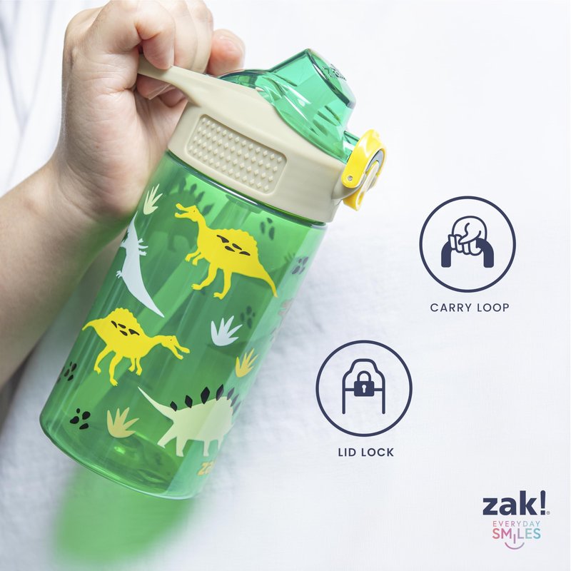 Zak Designs Jurassic World Dominion Movie Sage Kids Water Bottle For School or Travel, 16oz Durable Plastic Water Bottle With Straw, Handle, and Leak-Proof, Pop-Up Spout Cover, 2-Pack Set