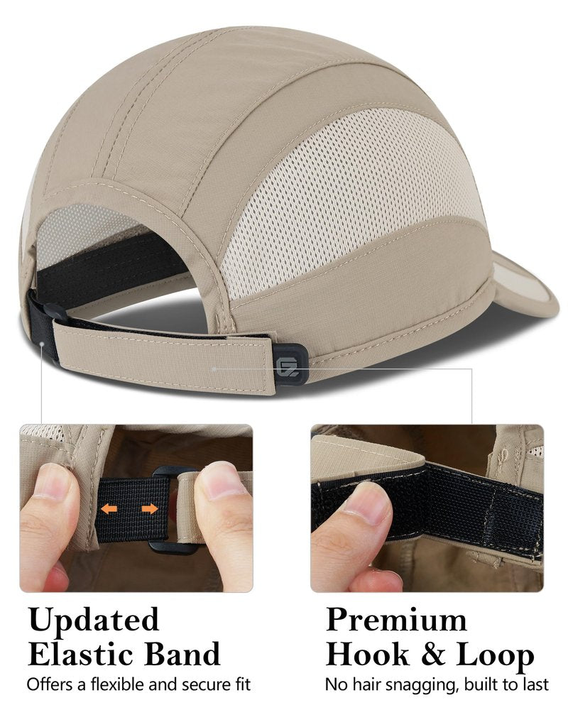 GADIEMKENSD Cooling Running Hat Quick Dry Summer Baseball Cap UPF50+ Sports Sun Caps Breathable Mesh Trucker Dad Hats Unstructured for Golf Tennis Hiking Gym Travel Camping Khaki M/L 7-7 1/2