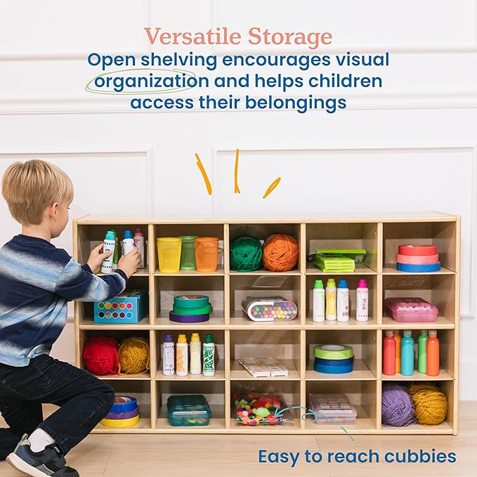 ECR4Kids Streamline 20 Cubby Tray Storage Cabinet, 4x5, Classroom Furniture, Natural