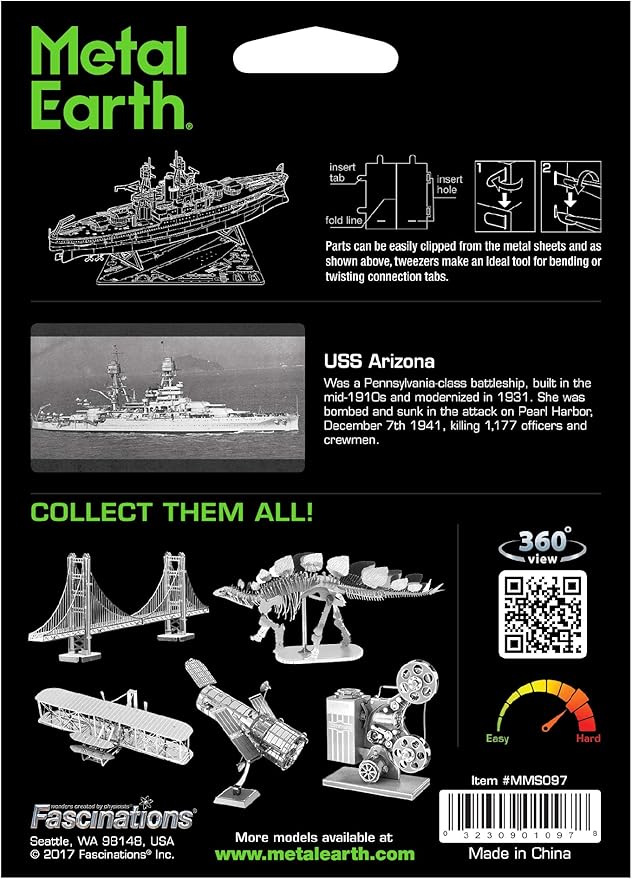 Metal Earth Military USS Arizona Ship 3D Metal Model Kit Fascinations