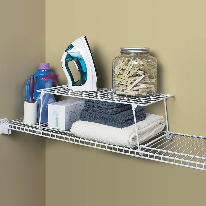 ClosetMaid Stack and Hang Wire Shelf, 21.5'' x 10.75'' x 7.87'' Stainless Steel Organizer Unit for Closets, Kitchen, Laundry Room, White