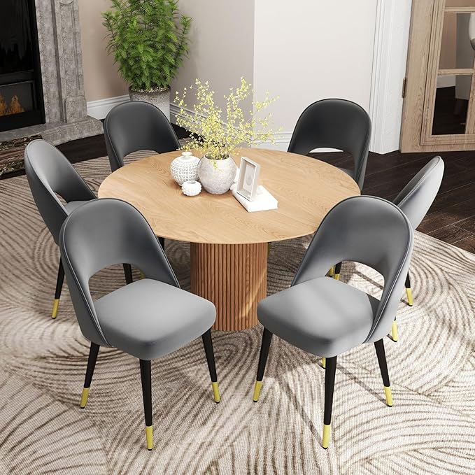 DUOMAY Modern Dining Chair Set of 2 with Open Back, Velvet Upholstered Armless Chair with Metal Frame Side Chair for Kitchen Dining Room Living Room, Grey