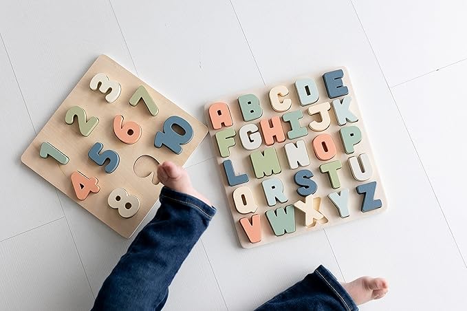 Pearhead Wooden Alphabet Puzzle, ABC Learning Toy for Toddlers, Montessori Educational Play, Spring Easter Basket Gift