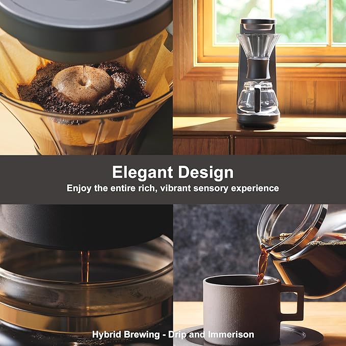 Tiger Hybrid Automatic Coffee Maker | Pour Over & Immersion Coffee Machine | 3 Brew Modes (Classic, Immersion, Iced) | Precision Temp Control | Japanese Design | 24 oz (0.72L) Glass Carafe | Black