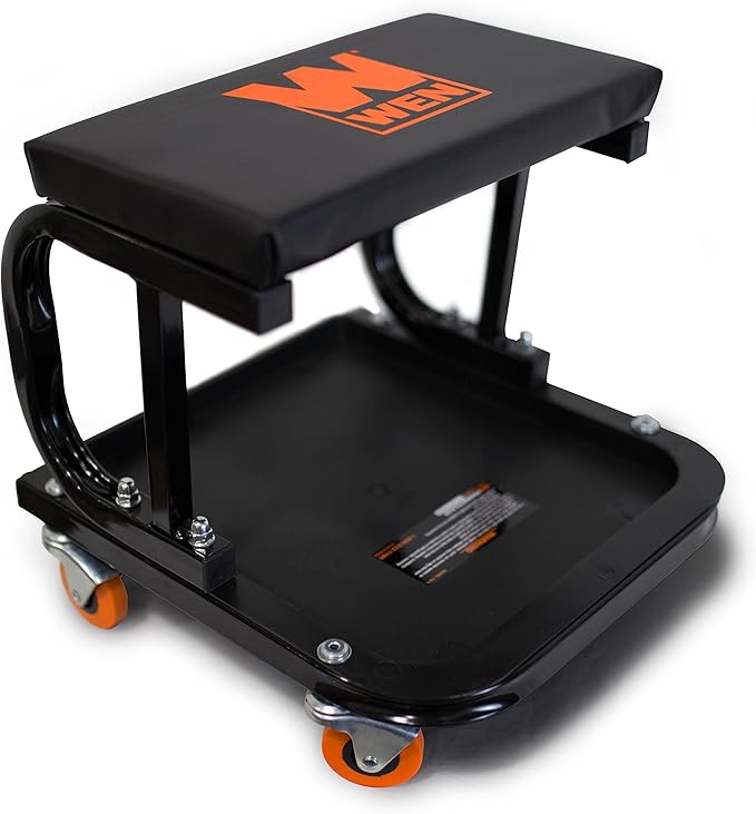Wen 73011T 250 lb. Capacity Rolling Mechanic Seat with Onboard Storage