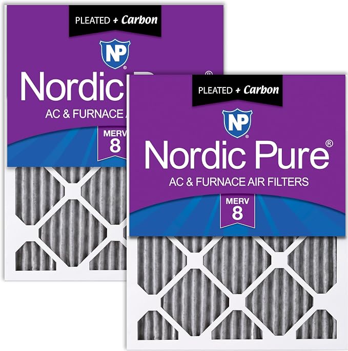 Nordic Pure 16x25x1 Furnace Air Filters MERV 8 Pleated Plus Carbon 2 Pack