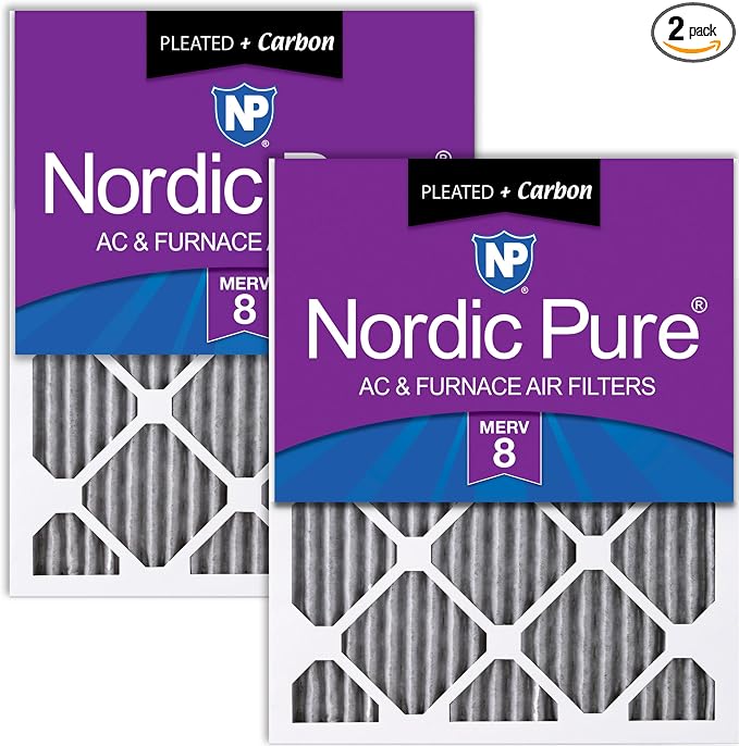 Nordic Pure 16x30x1 Furnace Air Filters MERV 8 Pleated Plus Carbon 2 Pack