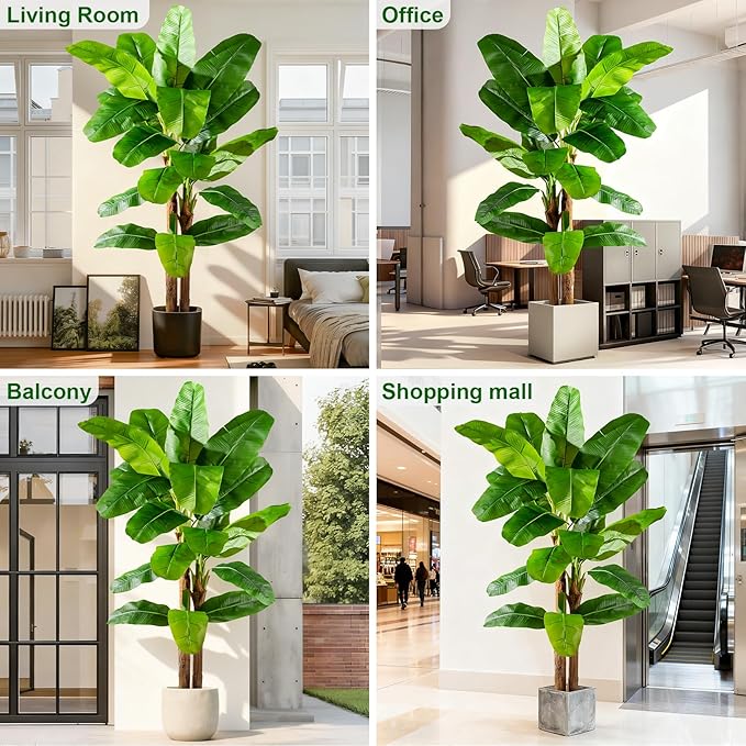 Tall Artificial Banana Tree Big Faux Tropical Bananas Trees Indoor Outdoor Realistic Floor Plant Large Fake Plants for House Home Living Room Office Front Porch Decor Outside Patio para decoracion