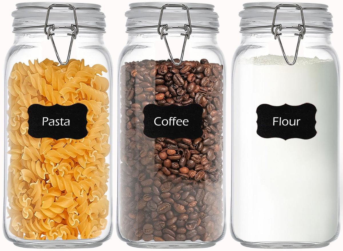 VIEWELLD 78oz Square Glass Food Storage Jars Storage Container with Clear Preserving Seal Wire Clip Fastening for Kitchen Canning Flour, Cereal, Pasta, Sugar, Beans