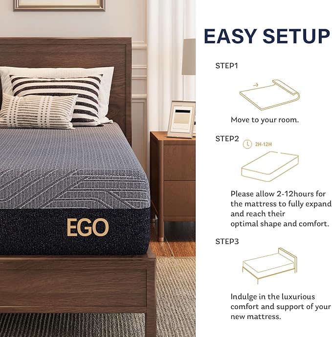 EGOHOME 10 Inch King Mattress, Copper Gel Cooling Memory Foam Mattress for Back Pain Relief,Therapeutic Double Mattress Bed in a Box, Made in USA, CertiPUR-US Certified, 76x80x10 Black
