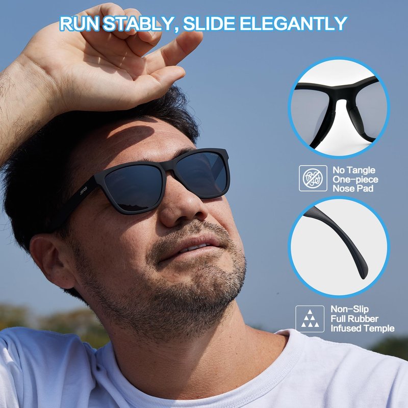 Jefoo Polarized Sports Sunglasses for Women Men Running Retro Trendy Sun Glasses UV400 Protection Tangle Free