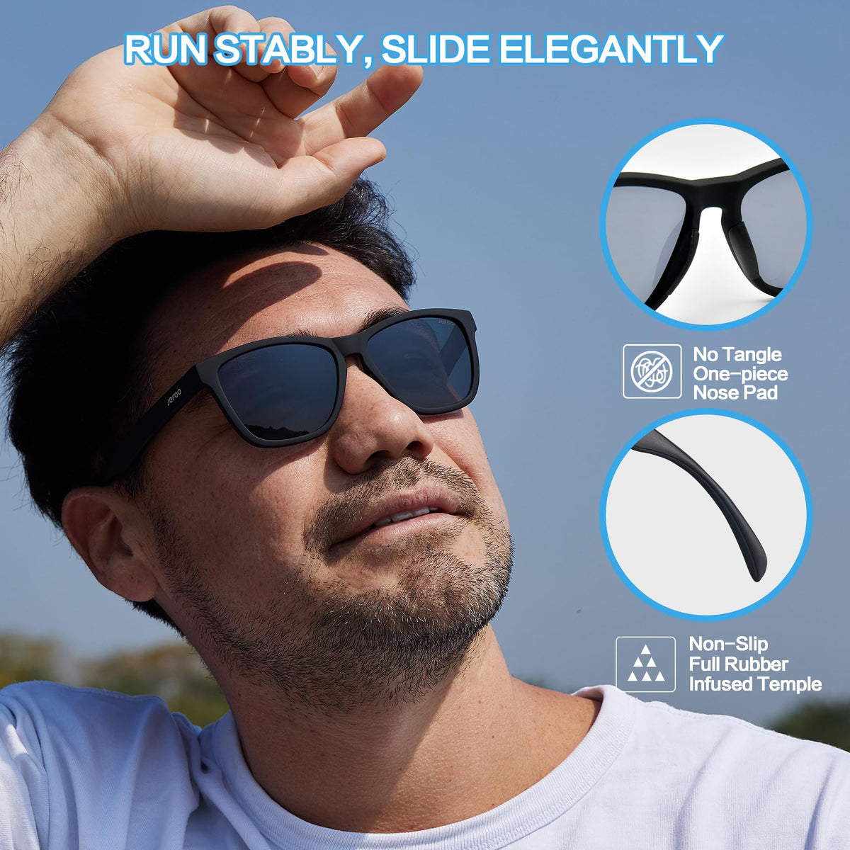 Jefoo Polarized Sports Sunglasses for Women Men Running Retro Trendy Sun Glasses UV400 Protection Tangle Free