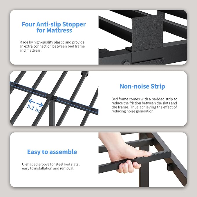 ROIL 7 inch Full Size Bed Frame with Round Corner Legs Mattress Retainers 3500LBS Heavy Duty Steel Slats No Box Spring Needed Platform Noise-Free Easy Assembly