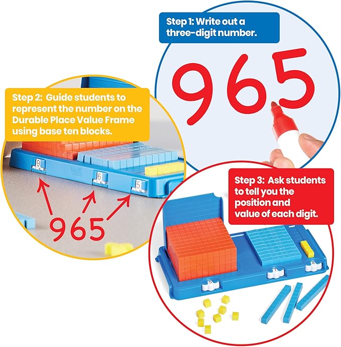 hand2mind Durable Place Value Frame, Base Ten Frames Place Value Blocks, Math Manipulatives Kindergarten, Base 10, Plastic Base Ten Blocks Frame, Math Classroom Supplies, Homeschool Curriculum