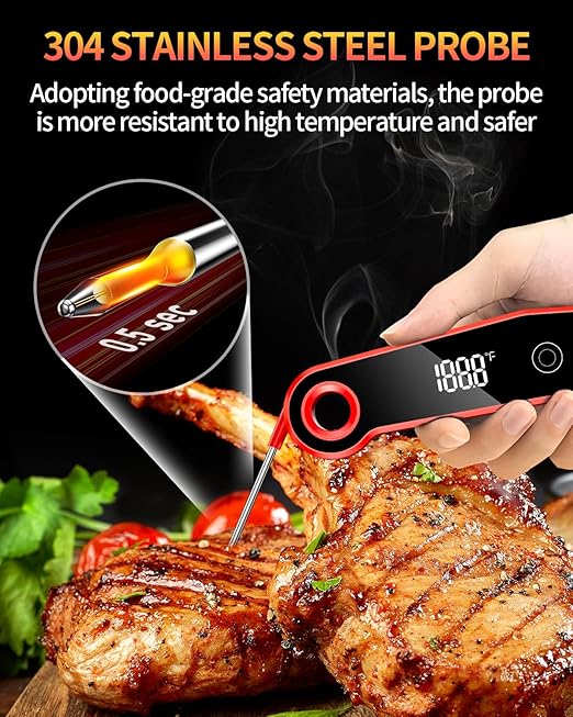 Upgrade Meat Thermometer Digital for Cooking, ±0.5 ℉ Accuracy Kitchen Thermometer, Large LED Display, IP67 Waterproof for Grill, BBQ, Oven, Brewing, Baking