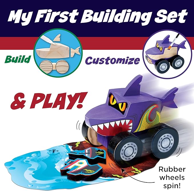 Creativity for Kids Buildeez! Easy Wooden Model Set: Monster Shark Truck, Chomper - Arts and Crafts for Kids, STEM Kids Building Kit, Monster Truck Toys for Boys (Ages 5+)