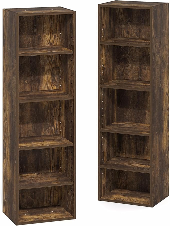 Furinno PASIR Book Shelf, 10-Tier Bookshelf, Bookcase with Open Shelf, 9.2 x 11.8 x 78.7, for Living Room, Bedroom, Home Office, Amber Pine
