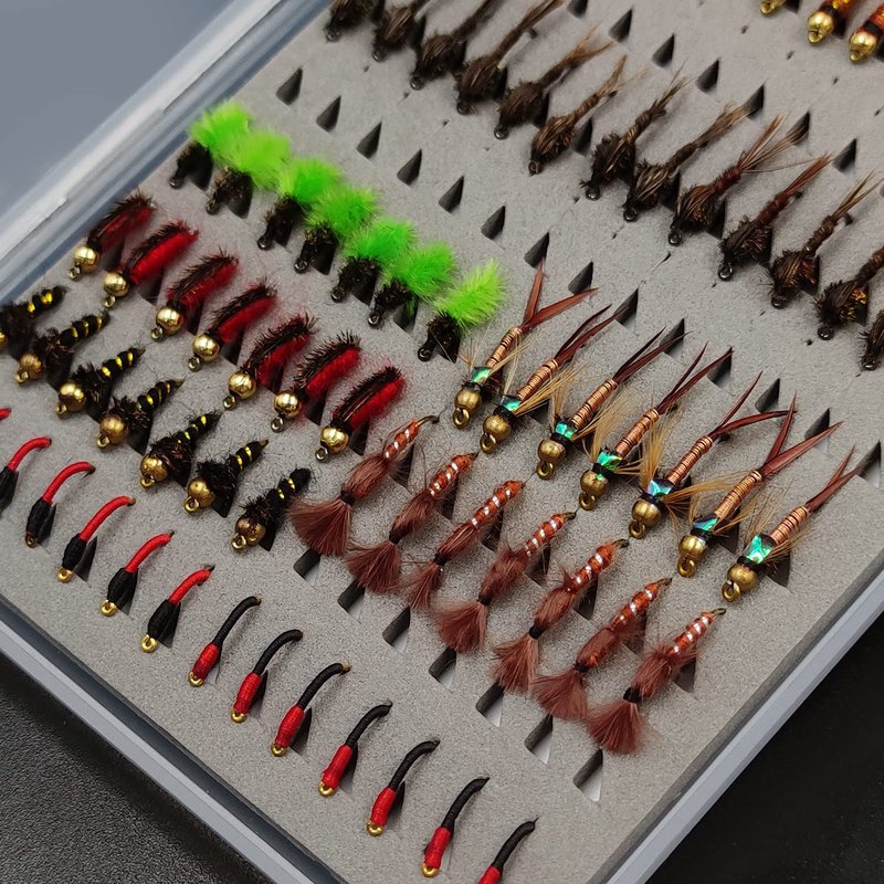 133pcs/Set Ultra-Thin Portable Nymph Scud Midge Flies Kit Assortment with Box Trout Fishing Fly Lures (133, 12/14#)