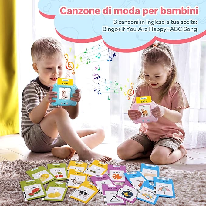 Italian & English Talking Flash Cards for Toddlers, Bilingual Flash Cards for Toddlers with 224 Sight Words, Montessori Learning Toys, Speech Therapy & Sensory Preschool Education Gifts for Kids