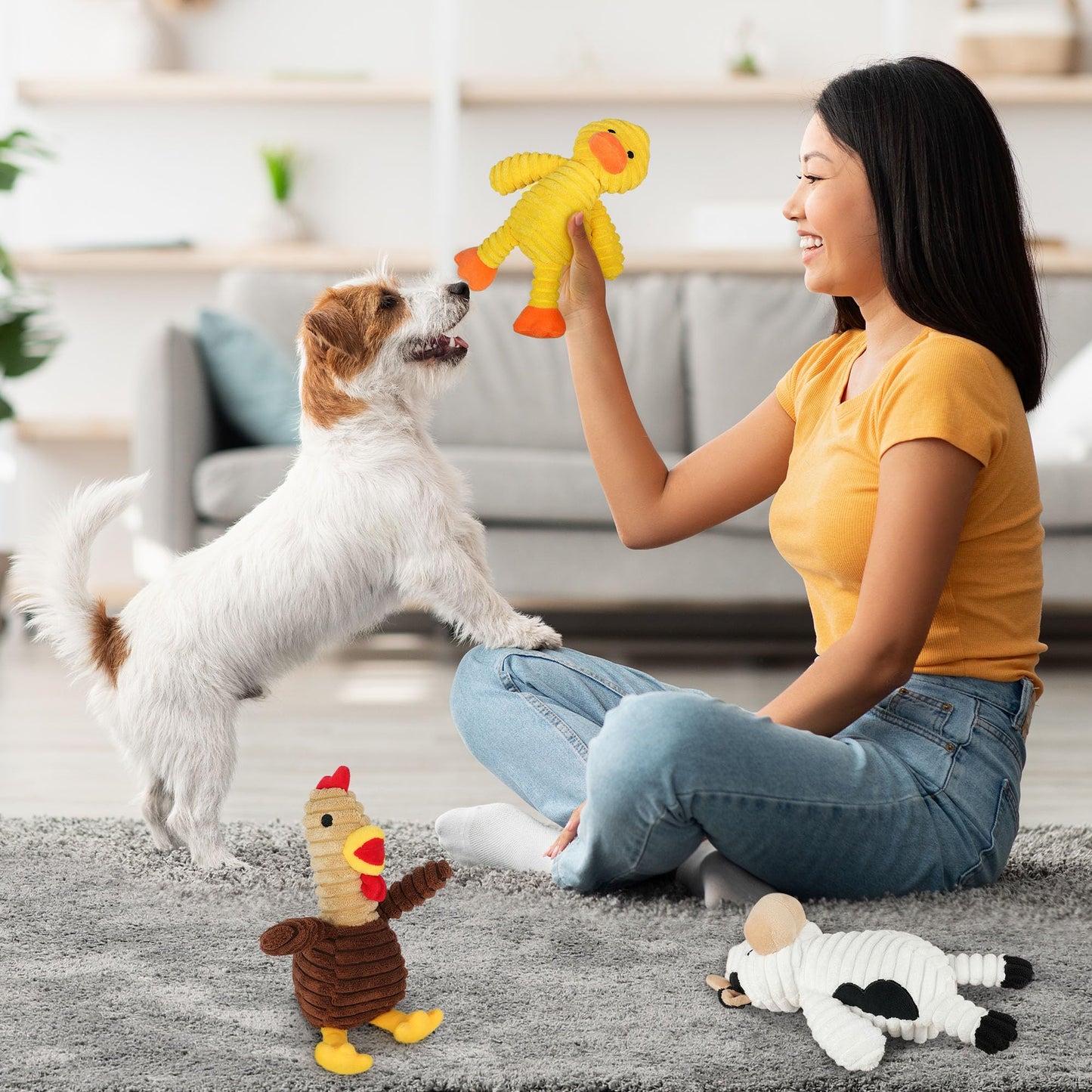 Prime Pets Dog Toys, 5 Pack, Plush Dog Squeaky Toys, Assortment Value Bundle Animal Pet Toy for Small Medium Large Dogs, Stuffed Puppy Chew Toy