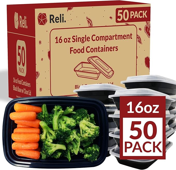 Reli. Meal Prep Containers 16 oz | 50 Pack | Food Container with Lids