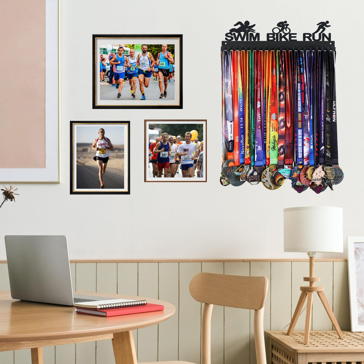 Goutoports Medal Holder Display-Ironman Triathlon Athletic Competition Medal Rack Display Wall Mounted-Over 60 Medals Easy to Install-HOL33