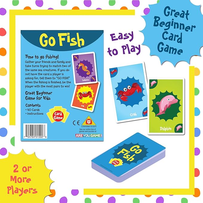 University Games Go Fish Card Game - Jumbo Size, Colorful Animal Cards for Kids Ages 4 and Up, Fun Family and Educational Game