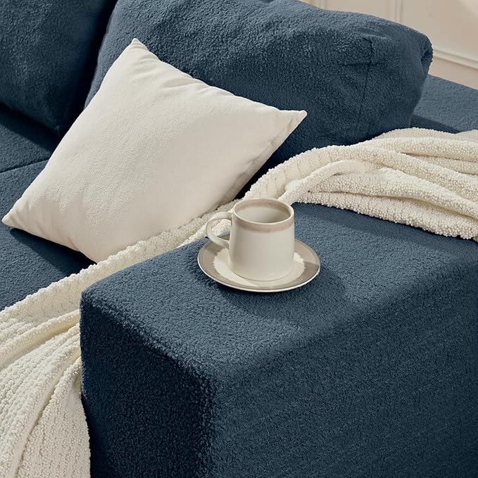 106" 3-Seater Sofa, Cloud Modular Sofa with Certified Foam, Upholstered Floor Sofa with Deep Seat, Upholstered Sofa for Bedroom Living Room, No Assembly Required (Teddy Boucle, Blue)