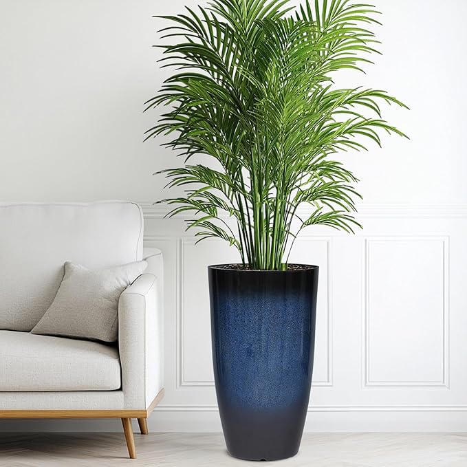 23.75" H Large Tall Outdoor Planters, Set of 2 Plastic Large Flower Pots for Outdoor Plants, with Gradient Cobalt Bule Finish, Weather-Resistant for Porch, Garden, Patio or Indoor Use