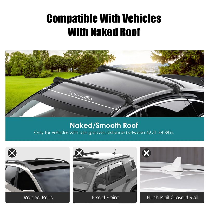 43" Universal Roof Rack Cross Bars, Upgraded Aluminum Lockable Crossbars with Extendable Window Frame & Dual Security Keys. 165lbs Max Load for Bare Roof Cars/Trucks/SUVs
