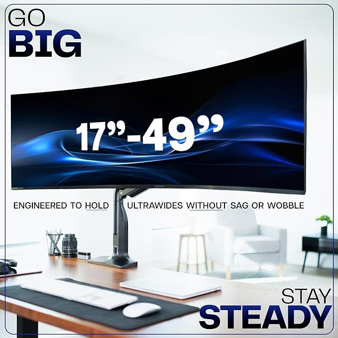 VIVO Aluminum Ultrawide Monitor Stand, Classic, Fits up to 49 inch Computer Screens, Single Articulating Pneumatic Arm, C-Clamp and Grommet Desk Mount, Max VESA 200x100, Black, STAND-V100H