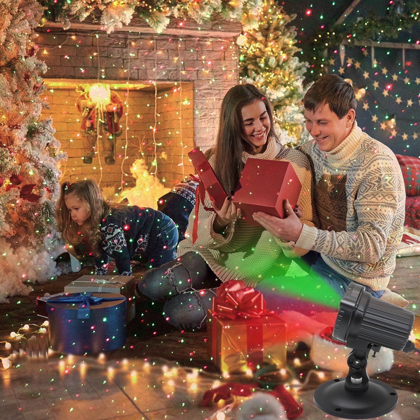 SUNFUCAN Laser Christmas Projector Lights Outdoor, Outdoor Garden Laser Light, Landscape Lights with Red and Green Stars, IP65 Waterproof,Cold Resistant. Suitable for Holiday, Party, Garden Decorati