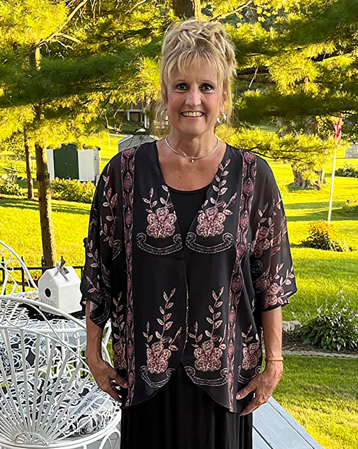 Kimono Cardigans Floral Womens Tops Dressy Casual Spring Cover ups Chiffon Open Front Shirts (BlackLace,L)