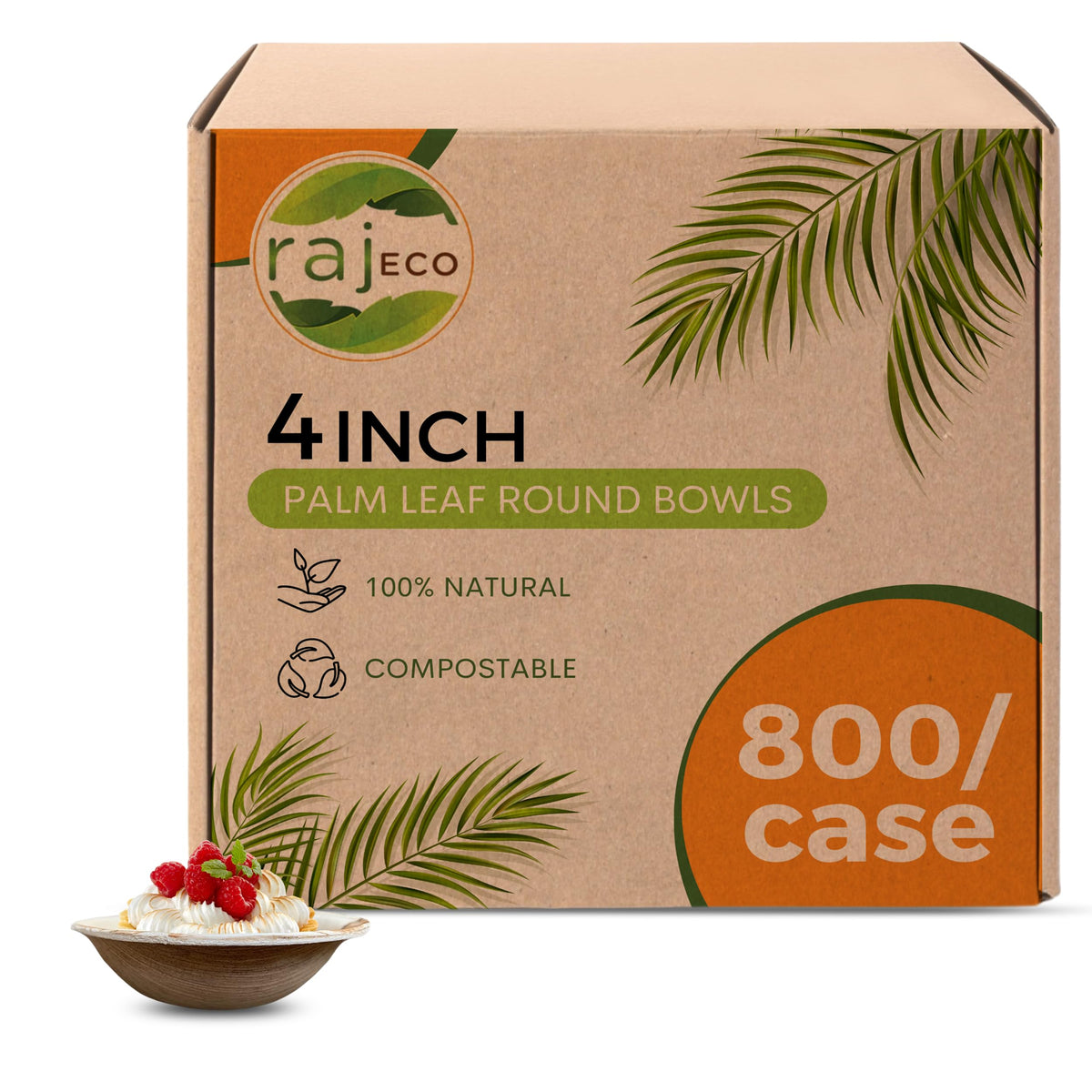 Raj Bamboo 4" Round Bowls, 800 Count (8 cases) Bulk Pack