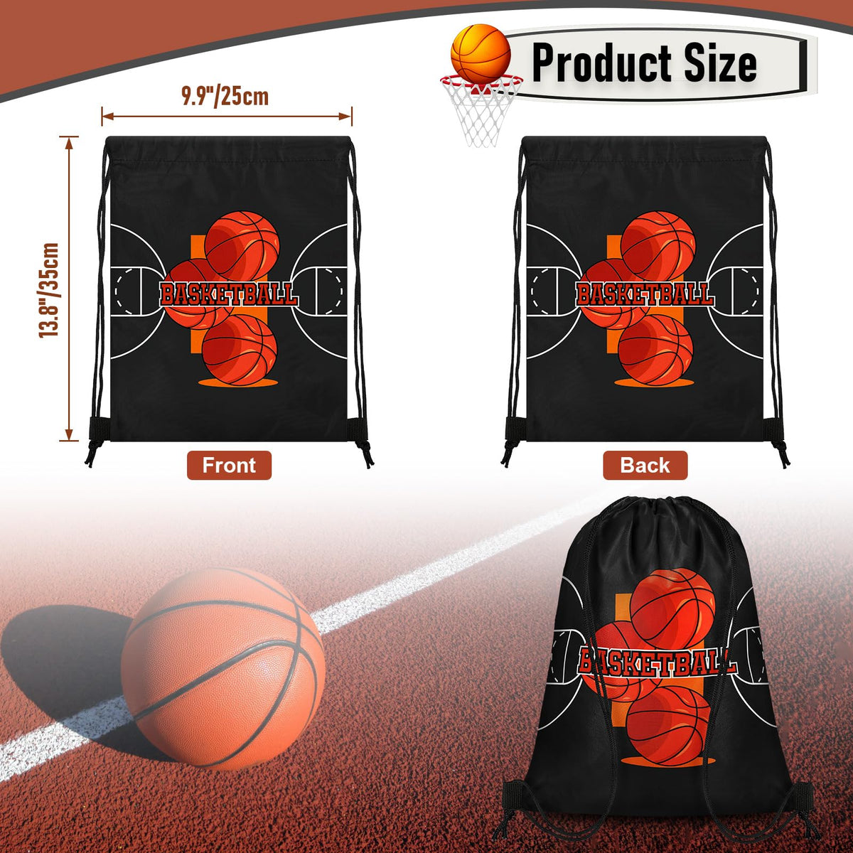 Grneric 18 Pcs Basketball Party Favor Bags Drawstring Bags Bulk Candy Goodie Bag Basketball Themed Presents for Sports Teams
