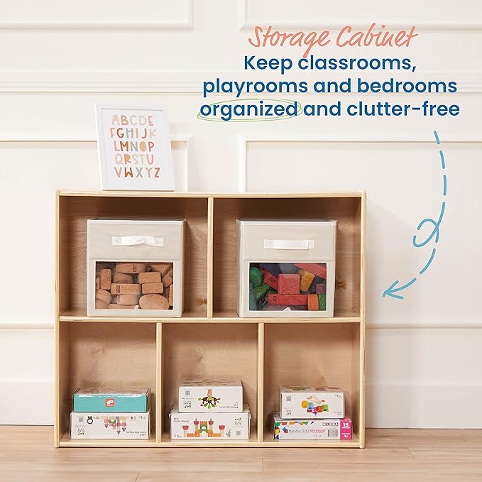 ECR4Kids Streamline 5-Compartment Storage Cabinet, 30in, Classroom Furniture, Natural