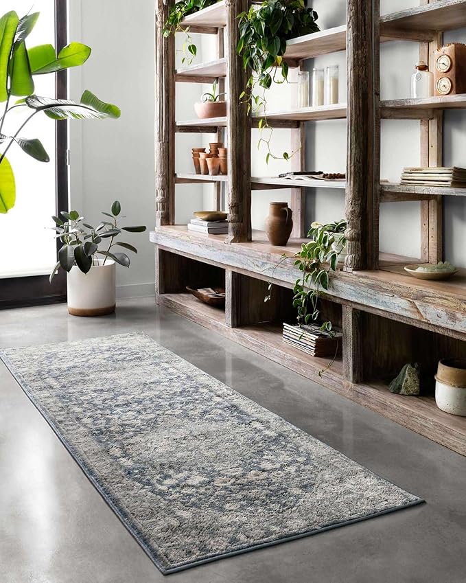 Loloi Teagan Collection TEA-01 Denim/Mist 6'-7" x 9'-2" Area Rug, Large, Soft Neutral Rug, High-Traffic for Living Room, Bedroom, Home Office, Dining Area
