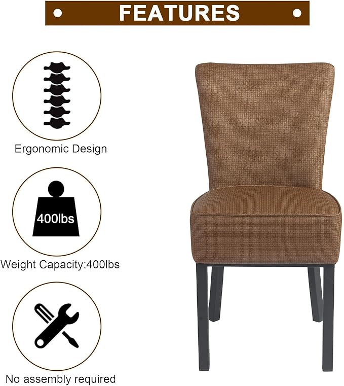 LUCKYERMORE Leather Dining Chairs Set of 2 Modern Kitchen Room Chairs with Upholstered Fully Assembled Heavy Duty Sturdy Mid Century, Vinyl Leather Coffee