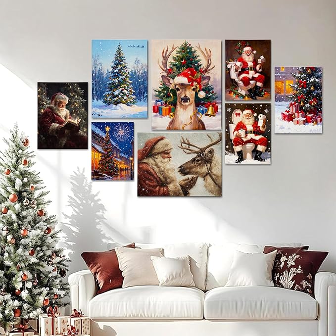 Snowy Christmas Tree Canvas Wall Art - Winter Wonderland Landscape Framed Canvas Prints for Home Office, Festive Christmas Wall Art Ready to Hang, Ideal Christmas Gifts & Holiday Decorations
