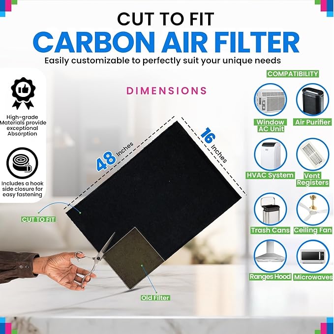 Cut to Fit Activated Carbon Filter Sheet 16” x 48”