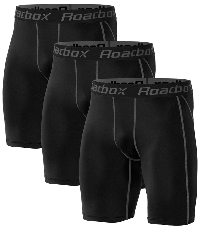 Roadbox Compression Shorts for Men Athletic Workout Underwear Running Gym Spandex Short Sports(Black,Black,Black,L)