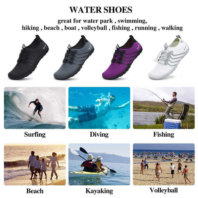 Racqua Pool Shoes Quick Dry Barefoot Water Aqua Sport Beach Swim Surf Diving for Men Women Black 9 Women/8 Men