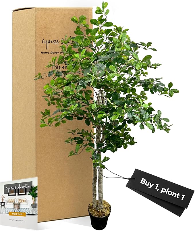 Cypress & Alabaster Handmade 5ft Italian Black Olive Leaf Artificial Tree with Ethically Sourced Real Wood Trunks, Hypoallergenic, 5-Foot, Green